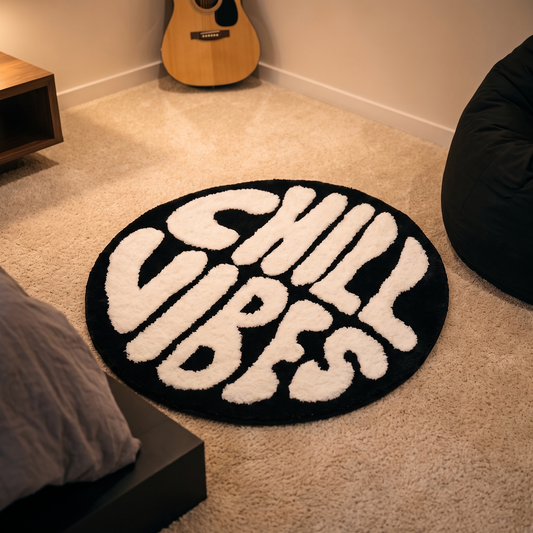Chill Vibes Bubble Letter Round Rug lifestyle photo